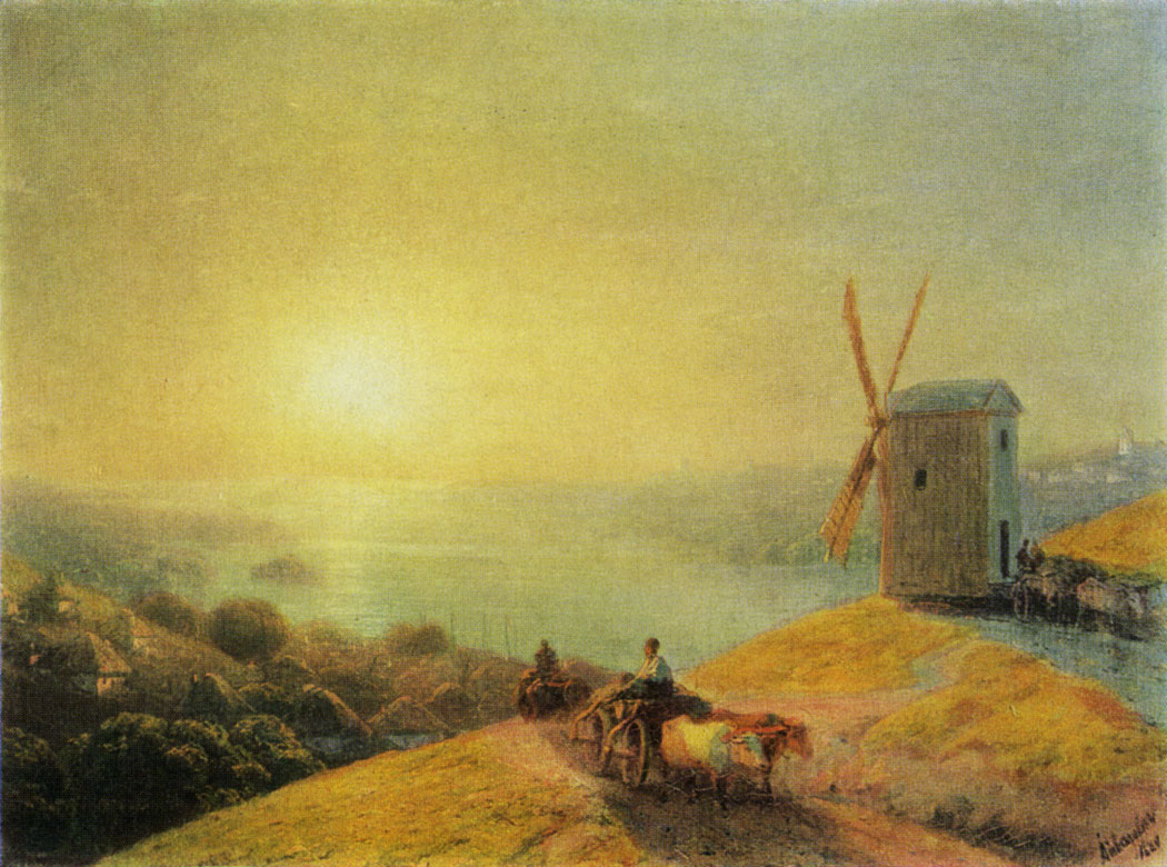 WINDMILL ON A RIVERBANK IN THE UKRAINE. 1880