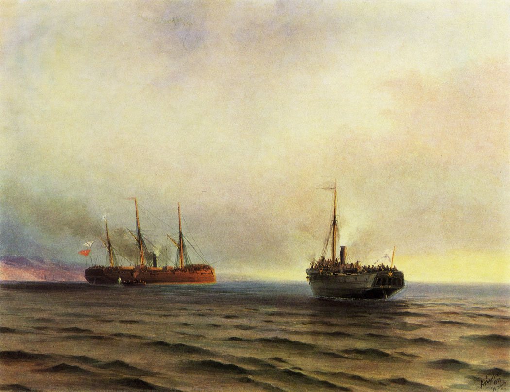 CAPTURE OF THE TURKISH TRANSPORT MER-SINA BY THE RUSSIAN STEAMSHIP RUSSIA IN THE BLACK SEA, 13 DECEMBER 1877. 1877