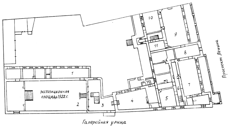 Галерейная улица. План экспозиционных залов Феодосийской картинной галереи, 1955 г.