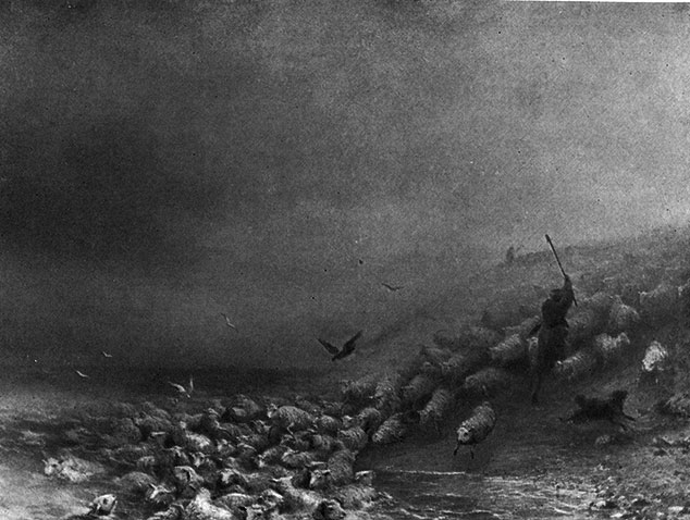 Овцы, загоняемые бурей в море. 1861