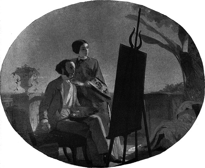 Портрет И. К. Айвазовского с Ю. Я. Гревс и дочерью. Ок. 1849 г.
