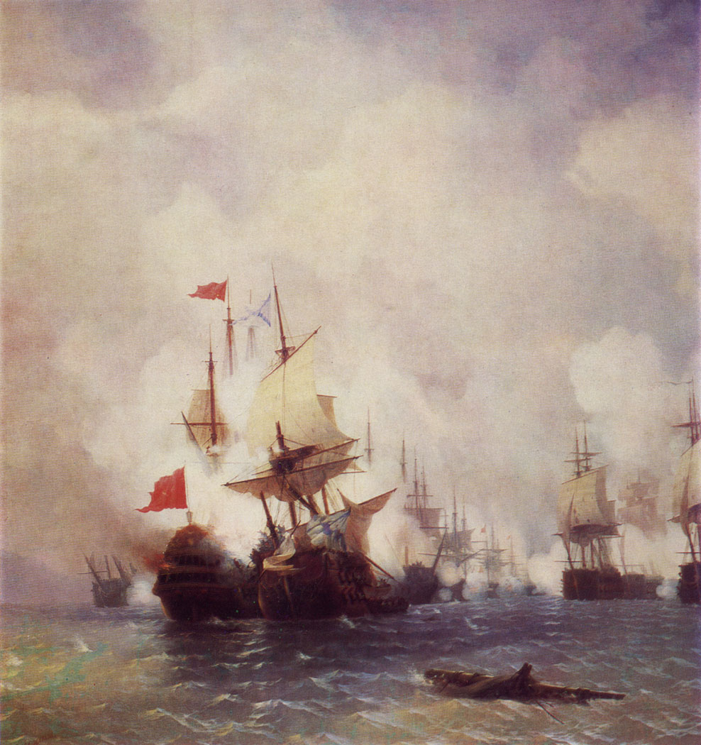 Battle in the Strait of Chios. 1848  Oil on canvas. 195×185