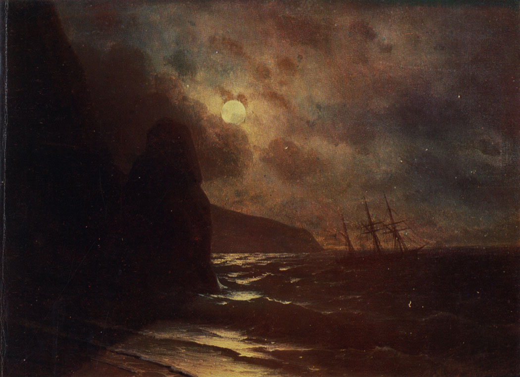 Moonlit Night on the Sea. 1856  Oil on cardboard. 21×27,5