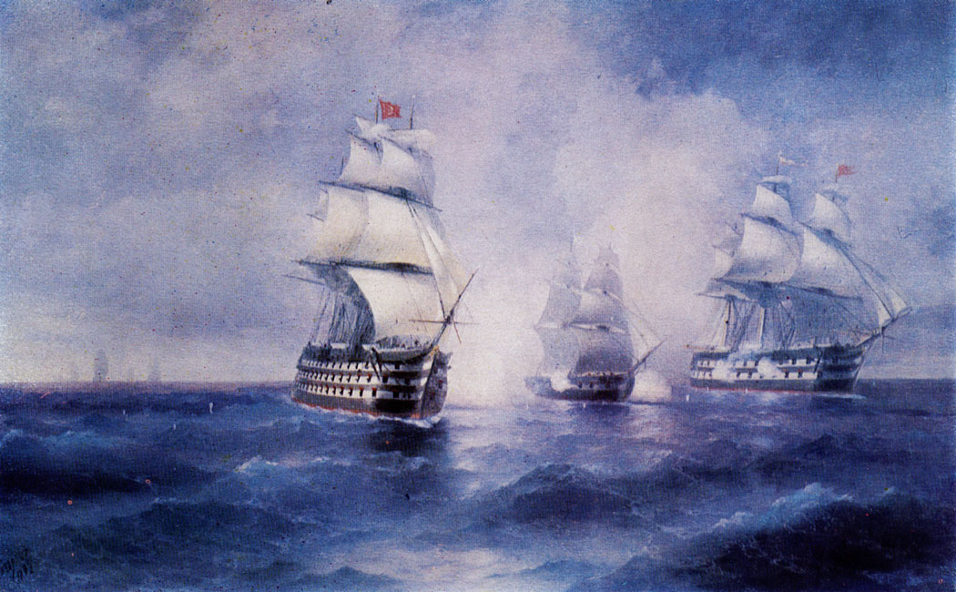 Two Turkish Warships Attacking the Mercury Brig. 1892  Oil on canvas. 222×356