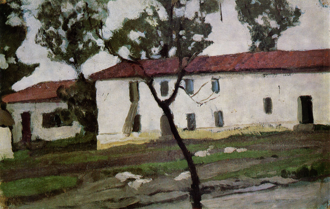 Outbuildings in a Manor.  Oil on canvas. 32,5×51