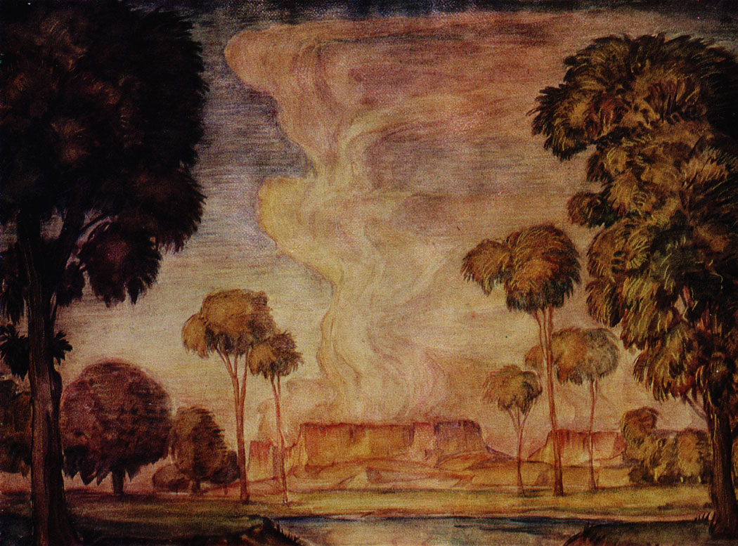 Романтический пейзаж. 1930-е гг.  Бумага, акварель. 451,2×67,6