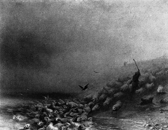 Овцы, загоняемые бурей в море. 1861. Частное собрание. Англия